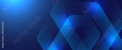 Digital hexagonal blue abstract background. Digital futuristic technology concept with hexagons. Geometric stripe line art design for poster, brochure, cover, banner, website, header