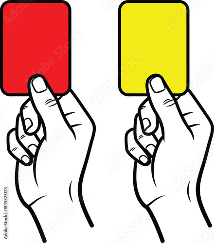 Hands holding red and yellow cards