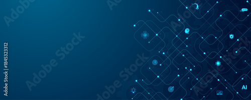 Creative idea AI banner concept for internet technology. Artificial intelligence technology circuit board background texture design. Digital concept for poster, cover, banner, header, web template