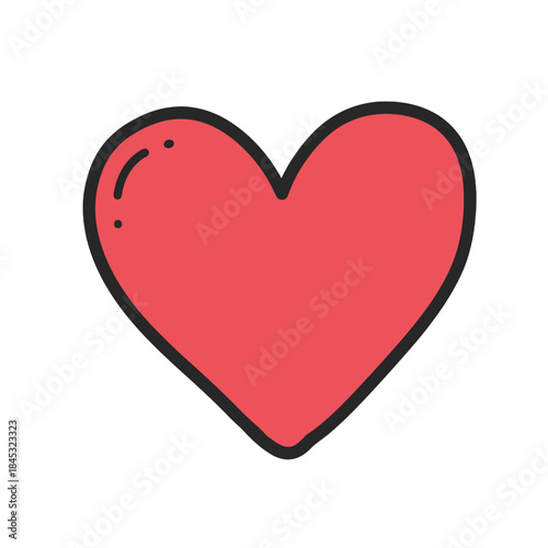 Red heart icon with black outline in minimalist style  