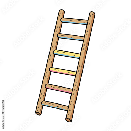 Wooden ladder with colorful rungs in a simple design  