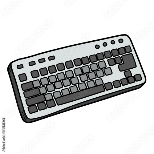 Computer keyboard illustration in black and white design  