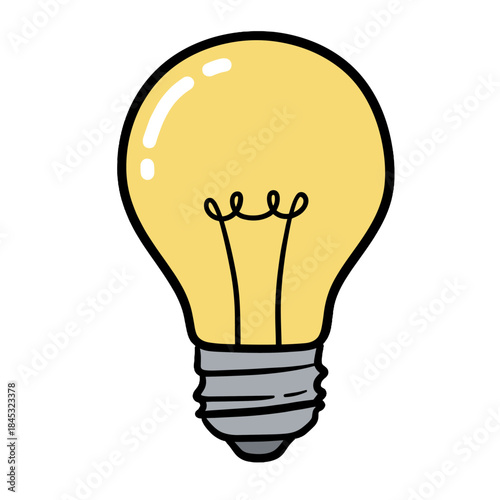 Vintage light bulb illustration with filament in yellow color  