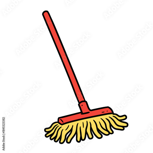 Red mop with yellow bristles for cleaning and maintenance  