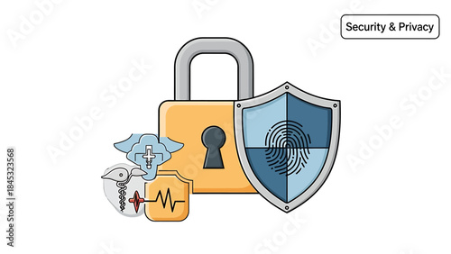 Protecting personal information and securing sensitive data with digital security measures and medical privacy icons