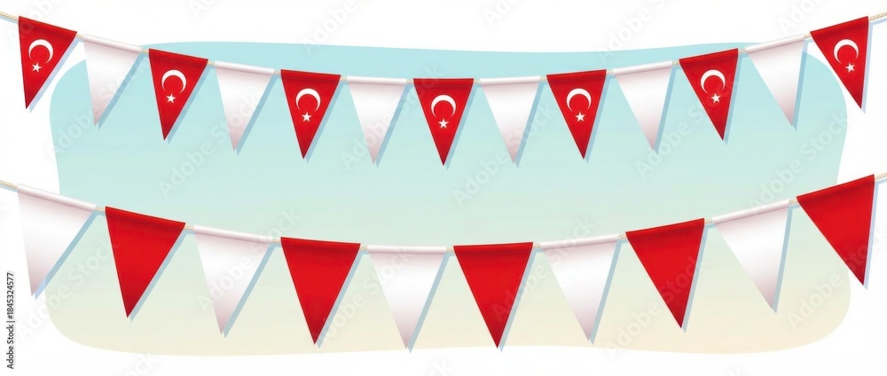 Obraz premium turkey triangular flag bunting garland graphic design set featuring colorful pennant banners in national flag colors
