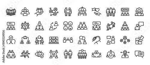 Human interaction icon set. Editable line icons. Vector illustration.