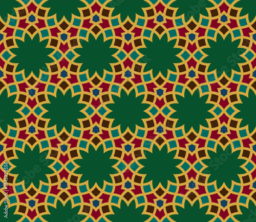 Islamic geometric multi-colored pattern. Arabesque, moresca style. 