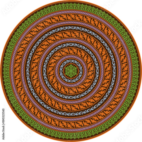 Round floral pattern, various brushes. Mandala. 