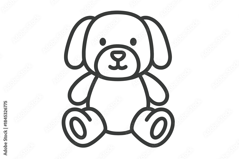 Obraz premium Cute sitting puppy dog character in simple black and white outline style for children