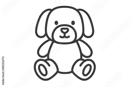 Cute sitting puppy dog character in simple black and white outline style for children