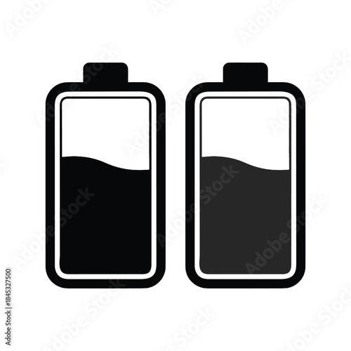 Two battery icons showing different charge levels half full and less