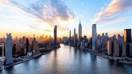 Wallpaper Mural Sunrise city skyline river reflection with warm light dramatic clouds modern skyscraper skyline Torontodigital.ca