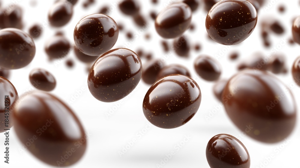 Fototapeta premium Floating Chocolate Eggs on White Background for Easter Celebration