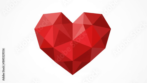 Stunning red polygonal heart on white background
