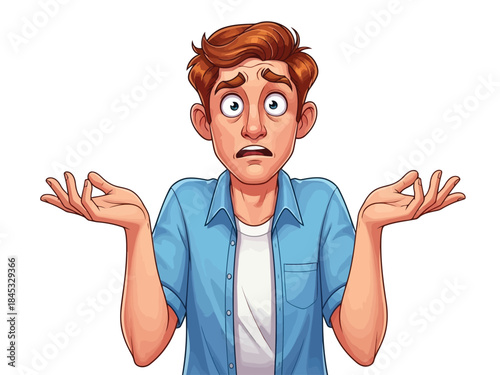 Vector illustration of a cartoon illustration of a man with red hair looking confused and unsure