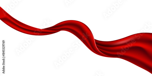 Obraz na plátně Flowing red satin fabric wave blowing in wind, soft romantic texture isolated on