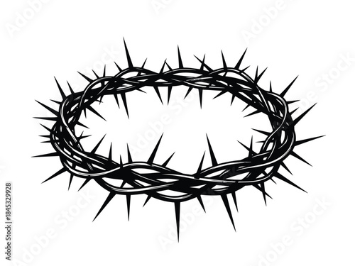 Vector illustration of a black and white illustration of a crown of thorns on a