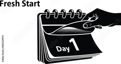 Hand flipping calendar page to Day 1 for a fresh start