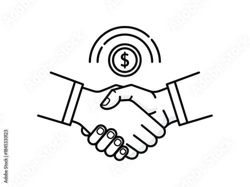 Vector illustration of vector illustration of two hands shaking with a dollar sign above them