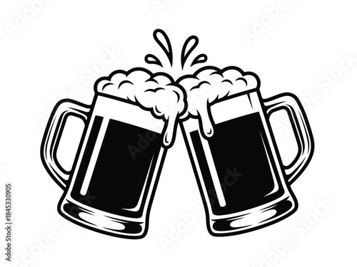 Vector illustration of vector illustration of two beer mugs clinking together in celebration