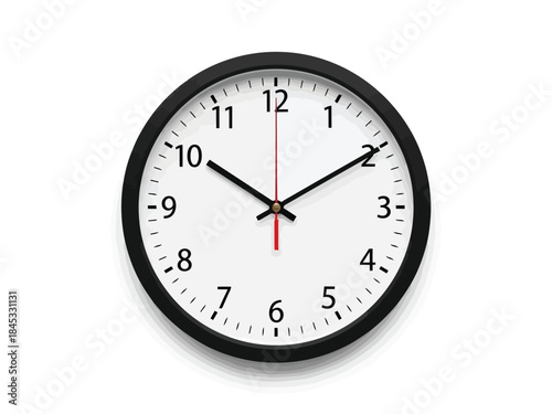 Vector illustration of analog wall clock with black frame and white face