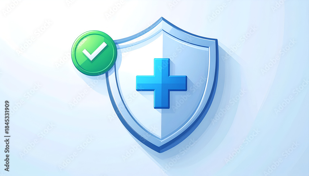 Obraz premium Medical shield with green checkmark for health protection