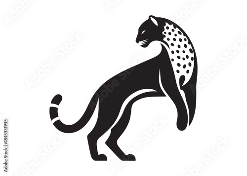 leopard logo silhouette vector design, panther logo silhouette illustration, leopard silhouette logo vector animals, big cat silhouette cheetah wild animal logo silhouettes vector on white background
