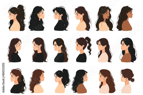 Portrait of Women with Different Hair set isolated