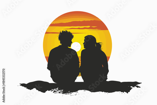 Romantic Couple Watching the Sunset Together isolated
