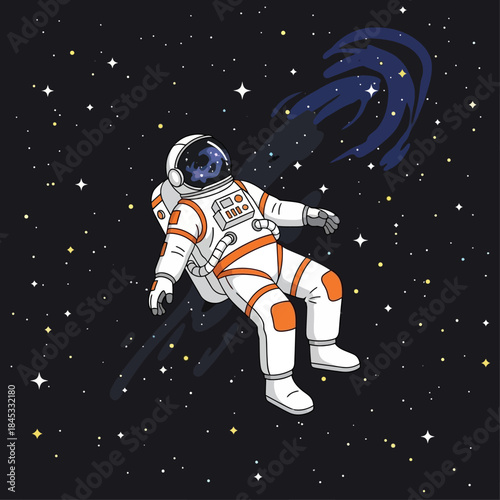 Astronaut in the expansive cosmic void, surrounded by vibrant stardust, embodying space