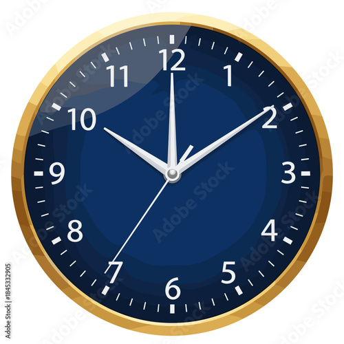 Wall clock with gold frame and blue background displaying time  