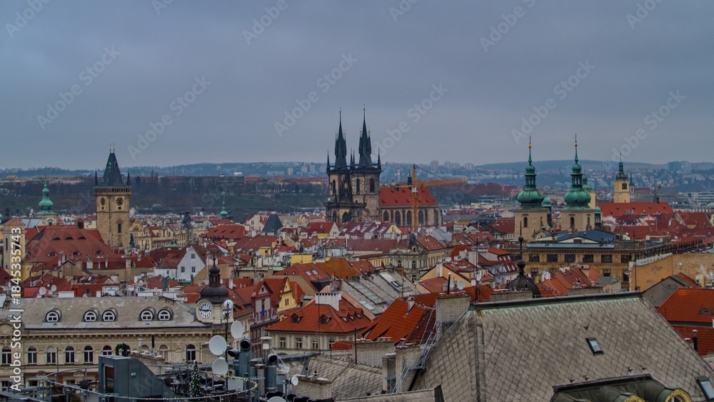 Fototapeta premium panorama of prague city center roofs