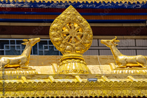 sacred deer of Buddha on the roof, Tagong temple, Tagong Grassland, Garzê Tibetan Autonomous Prefecture, Sichuan,  China