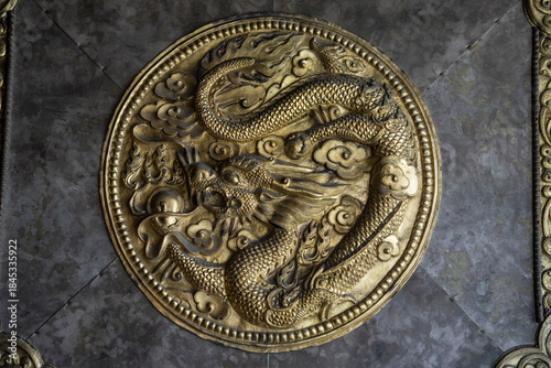 relief of a copper dragon on the temple door, Tagong temple, Tagong Grassland, Garzê Tibetan Autonomous Prefecture, Sichuan,  China