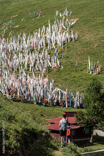 hikers in Gerima village, Tagong (Lhagang), Garzê Tibetan Autonomous Prefecture, Sichuan,  China