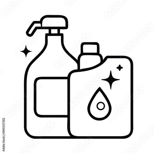 Cleaning product icons featuring a pump dispenser bottle and a liquid container with a drop symbol