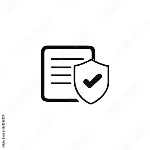 Black and white icon representing verified insurance policy protection under a protective umbrella symbol