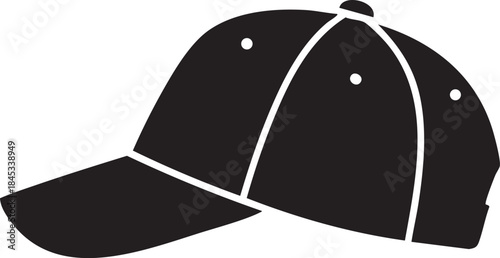 Black and white baseball cap with three white dots and a white curved line