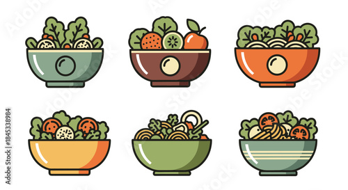 Collection of Six Delicious and Healthy Salad Bowls.