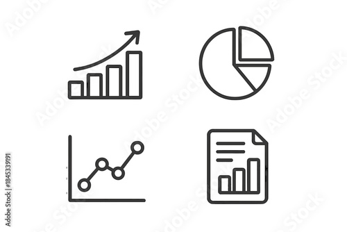 Four icons for business data analysis and statistics concepts