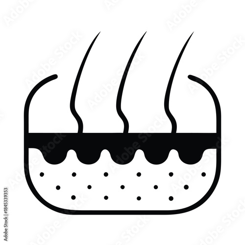 Simple black and white icon representing healthy hair follicles growing from a nourished skin layer