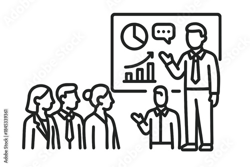 Business meeting presentation with audience and presenter icons