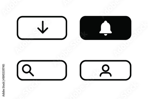 Basic mobile application interface navigation icons in clean outline style