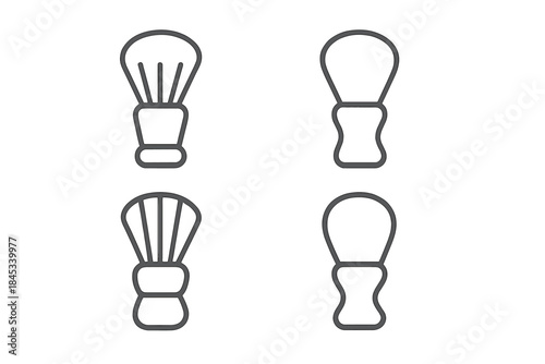 Four shaving brush line icons for grooming and barber shop concepts