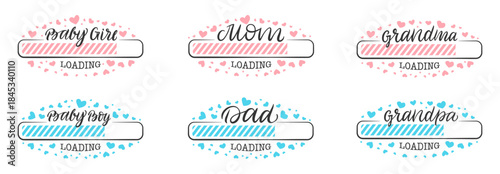 Baby gender loading graphics with hearts and loading bars
