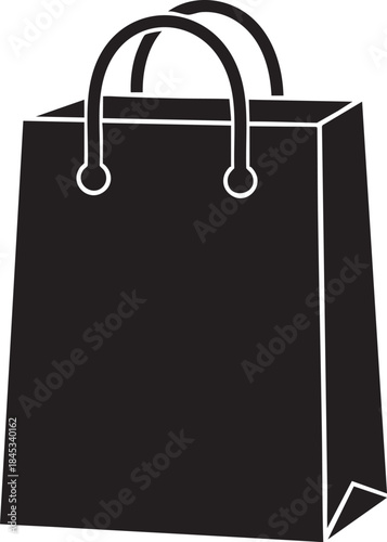 Black shopping bag with two handles and a flat base on a white background