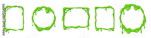 Green dripping slime borders in various shapes on white background