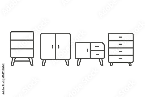 Minimalist outline style set of contemporary home storage furniture