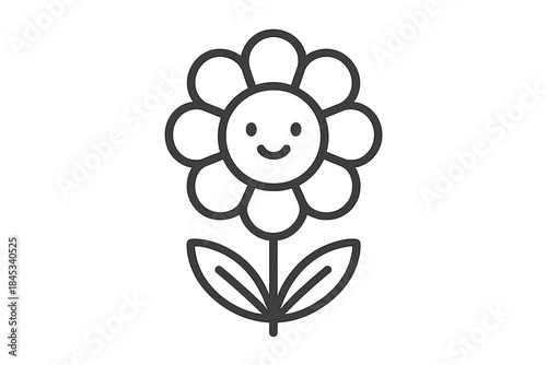 Cute daisy flower character with cheerful smiling face and simple outline